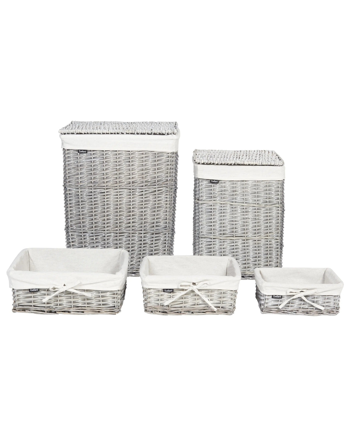 Set of 5 Baskets Grey Willow Laundry Storage Wicker Baskets with White Lining Beliani