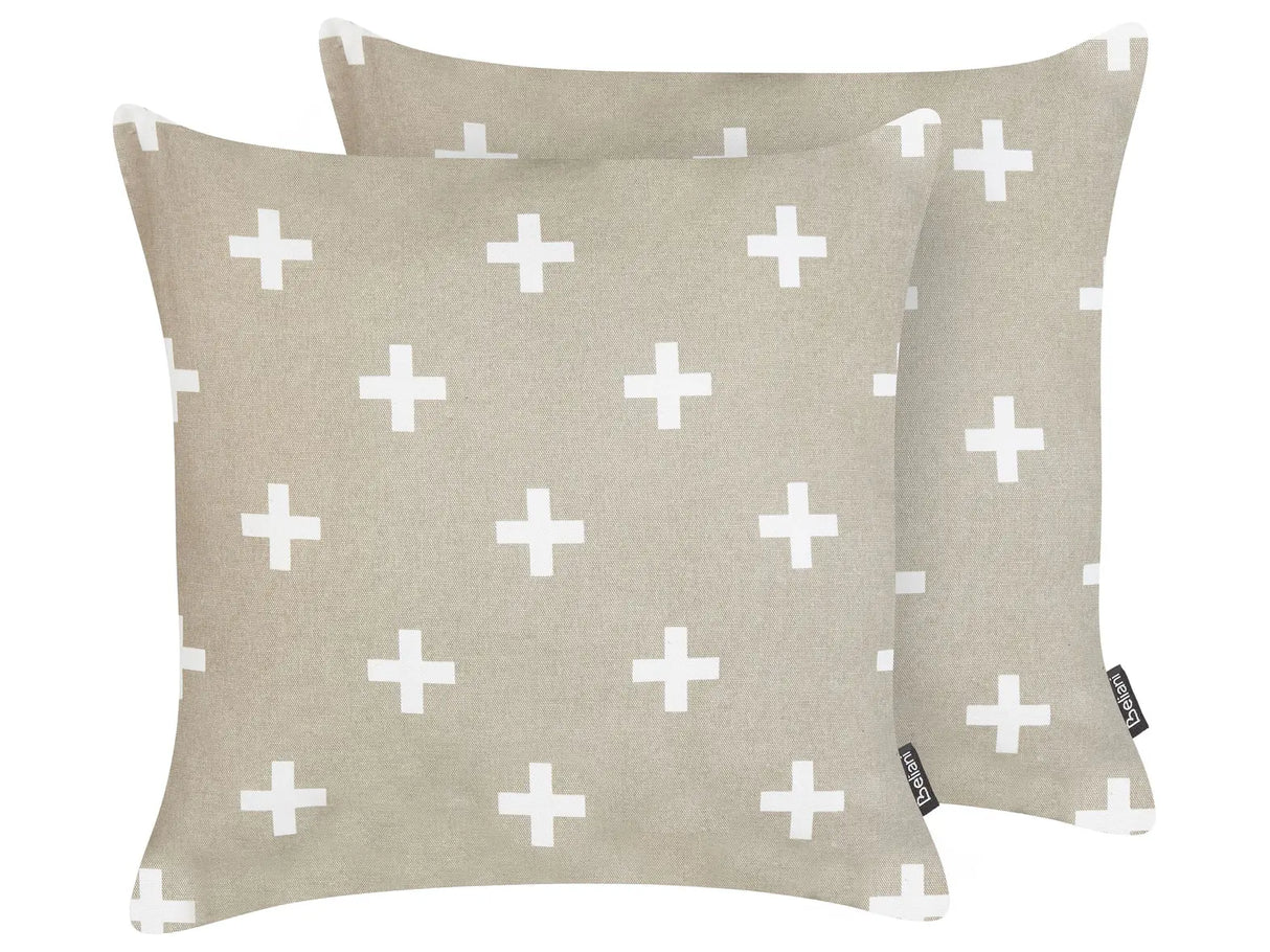 Set of 2 Scatter Cushions Taupe Cotton Cover 45 x 45 cm Throw Pillow 2pcs set Beliani