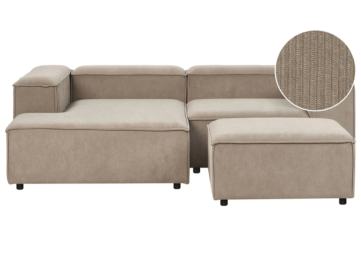 Modular Right Hand Sofa Light Brown Linen 3 Seater Sectional Corner Sofa with Ottoman Black Legs Modern Living Room Beliani