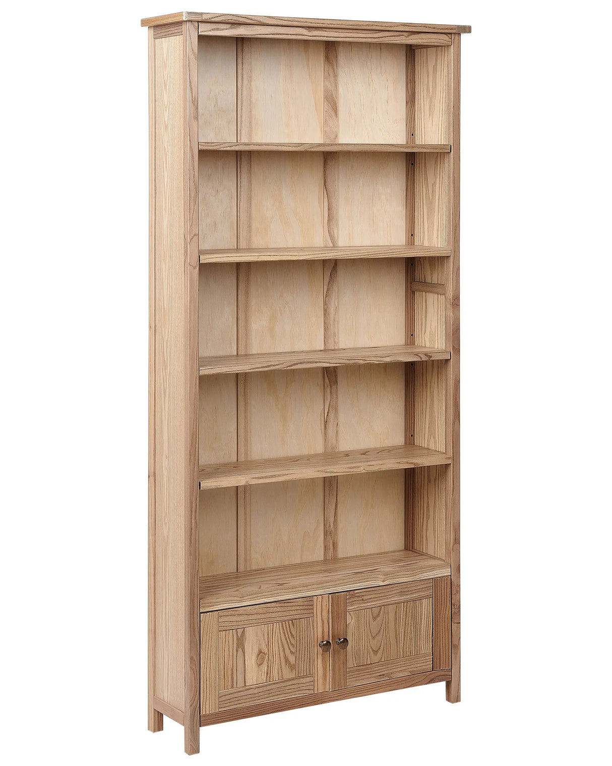 Bookcase Light NAtural Wood 2 Doors Storage Compartment 5 Shelves Rustic Beliani