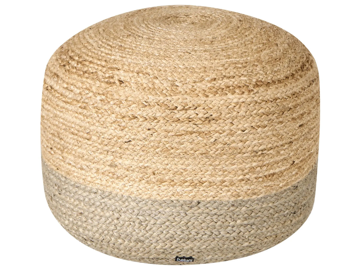 Pouffe Taupe Jute EPS Beads Filling 50 x 50 x 40 cm Round Ottoman Boho Style Home Accessory Beliani
