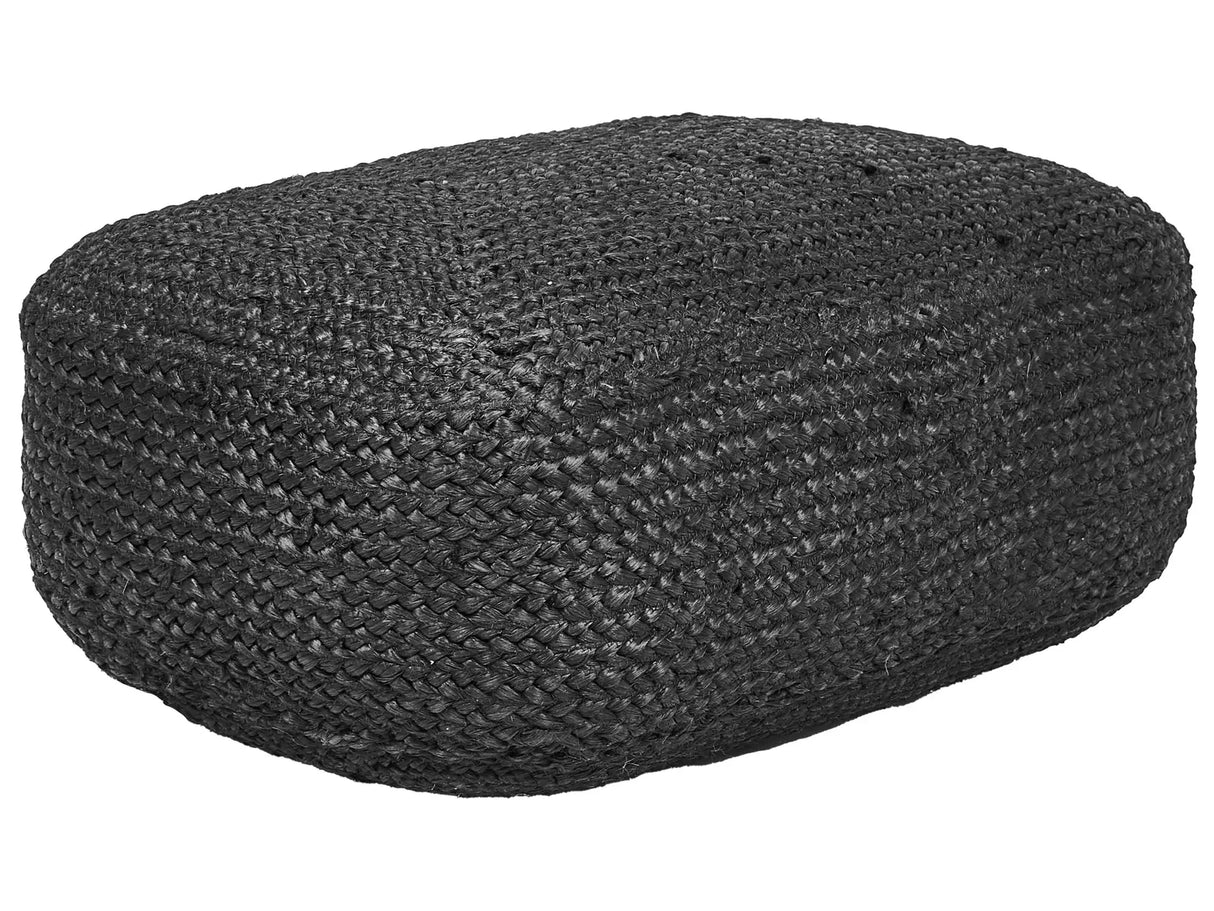 Floor Cushion Black Jute EPS Beads Filling 70 x 40 x 20 cm Round Ottoman Boho Style Home Accessory Beliani