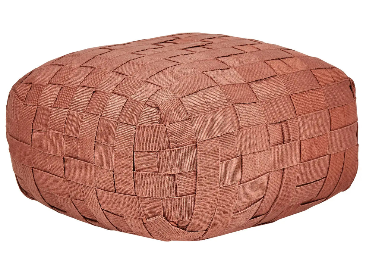 Garden Pouffe Light Red Synthetic Material 50 x 50 cm Outdoor Ottoman Handwoven Boho Style Beliani