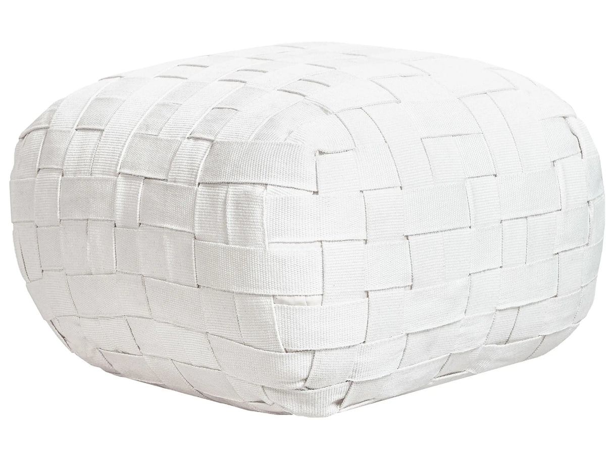 Garden Pouffe Off White Synthetic Material 50 x 50 cm Outdoor Ottoman Handwoven Boho Style Beliani