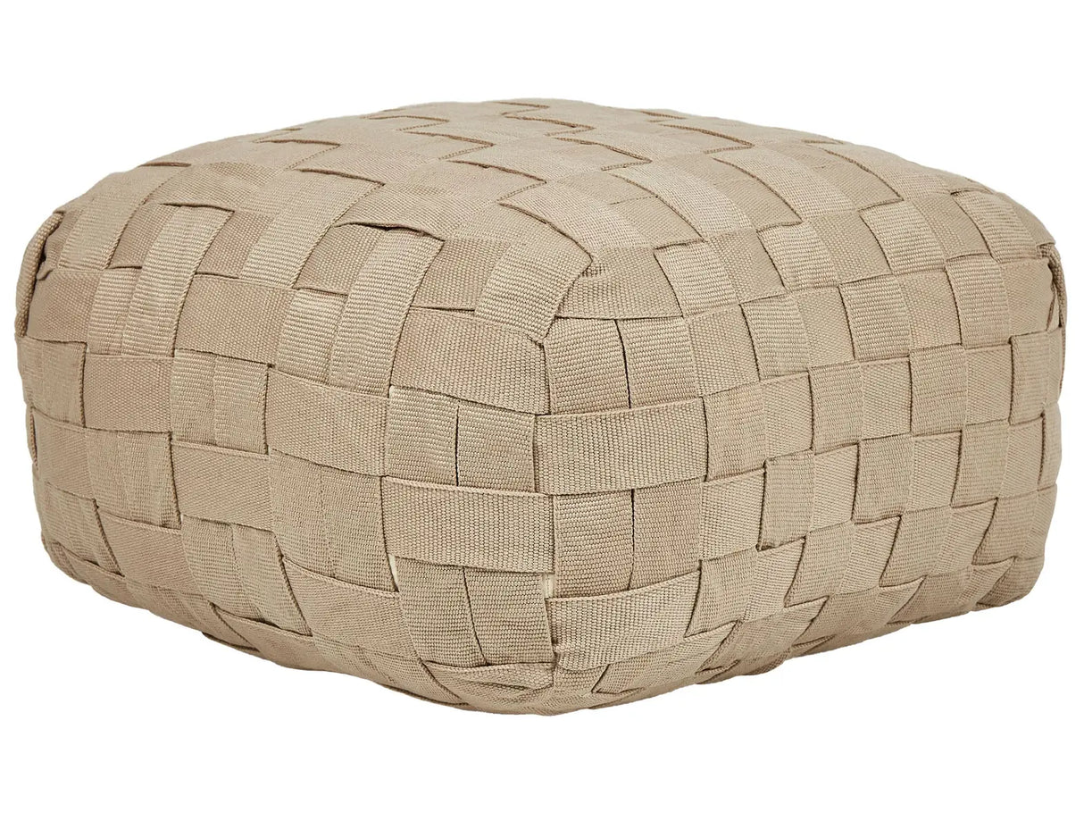 Garden Pouffe Beige Synthetic Material 50 x 50 cm Outdoor Ottoman Handwoven Boho Style Beliani