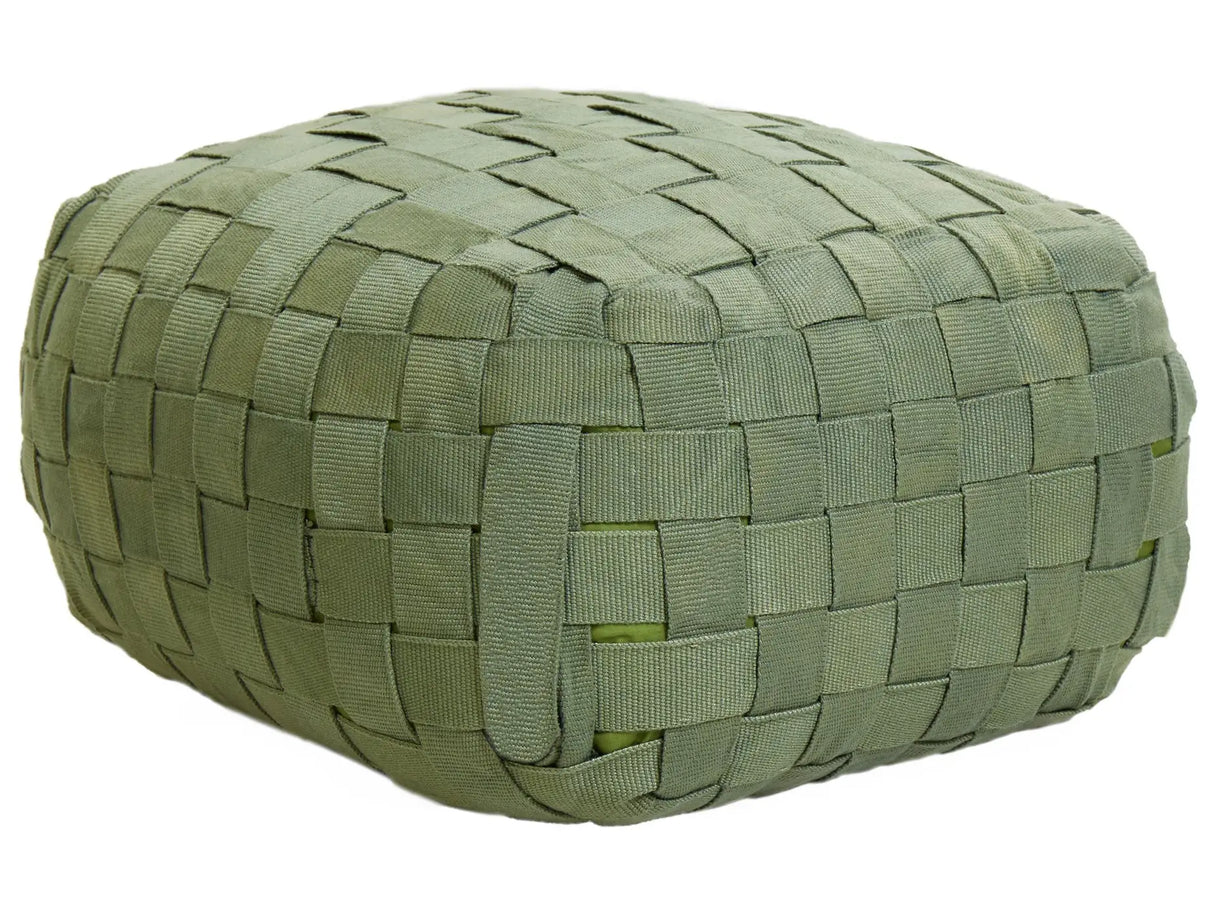 Garden Pouffe Green Synthetic Material 50 x 50 cm Outdoor Ottoman Handwoven Boho Style Beliani