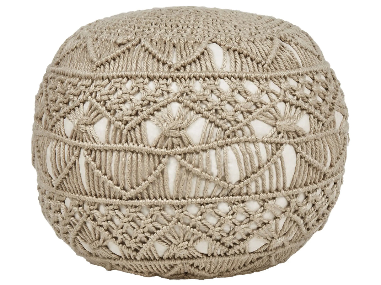 Garden Pouffe Beige Synthetic Material 50 x 50 cm Outdoor Ottoman Handwoven Boho Style Beliani