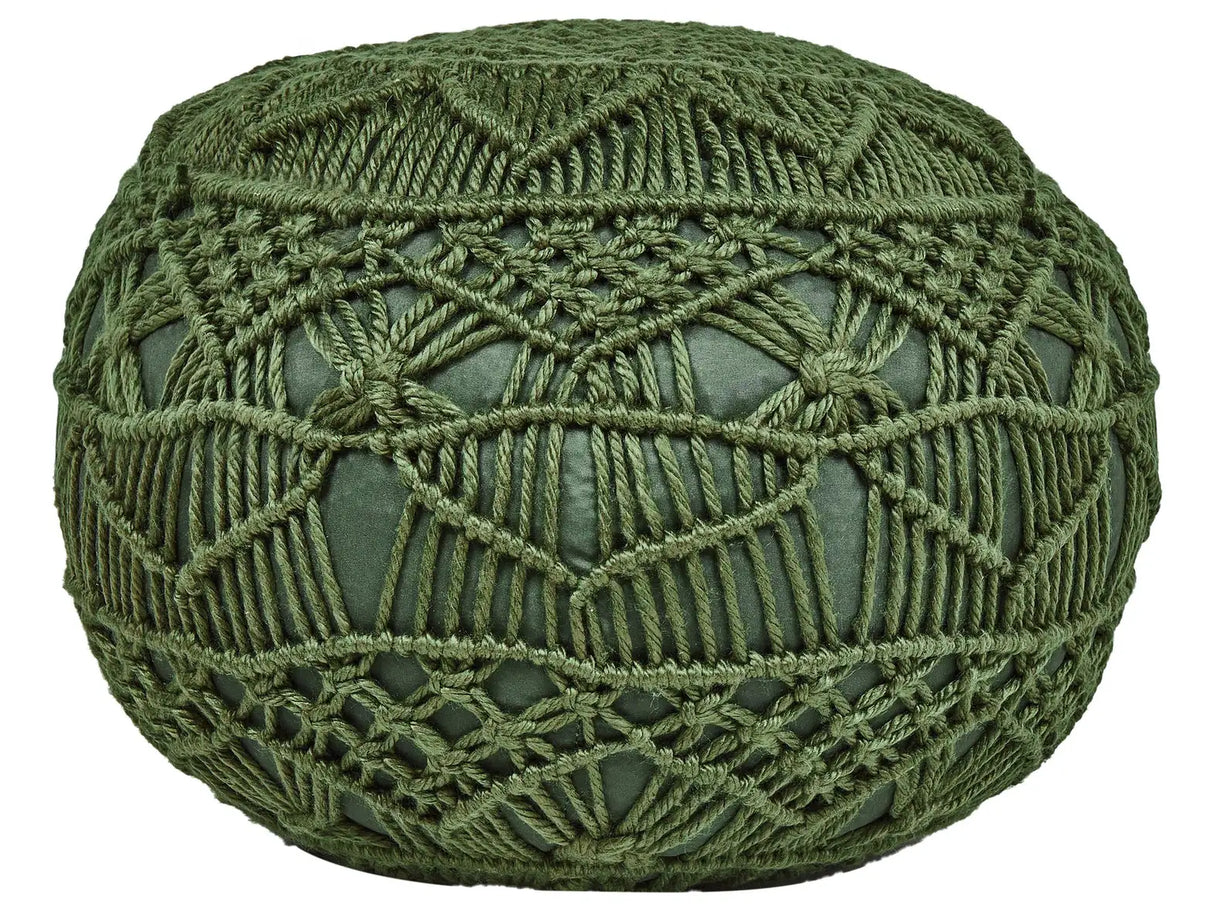 Garden Pouffe Green Synthetic Material 50 x 50 cm Outdoor Ottoman Handwoven Boho Style Beliani