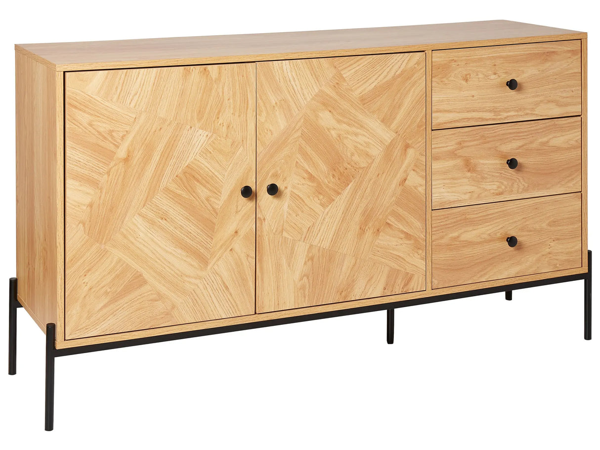 Sideboard Light Engineered Wood Black Metal Base with Drawers Storage Compartment Doors Dresser Retro Living Room Beliani