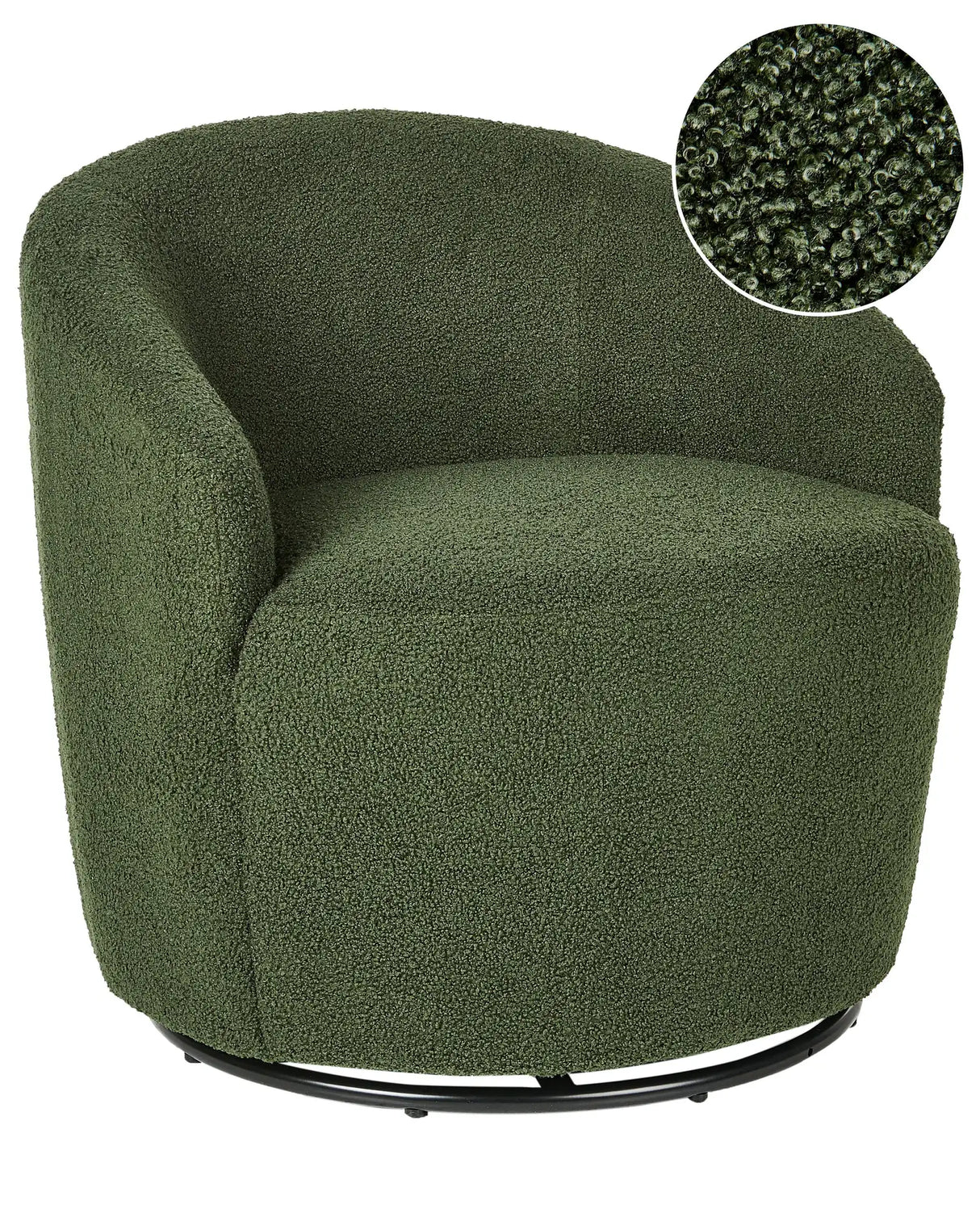 Armchair Green Boucle Fabric Soft Nubby Black Base Swivel 360 Retro Glam Art Decor Style Beliani