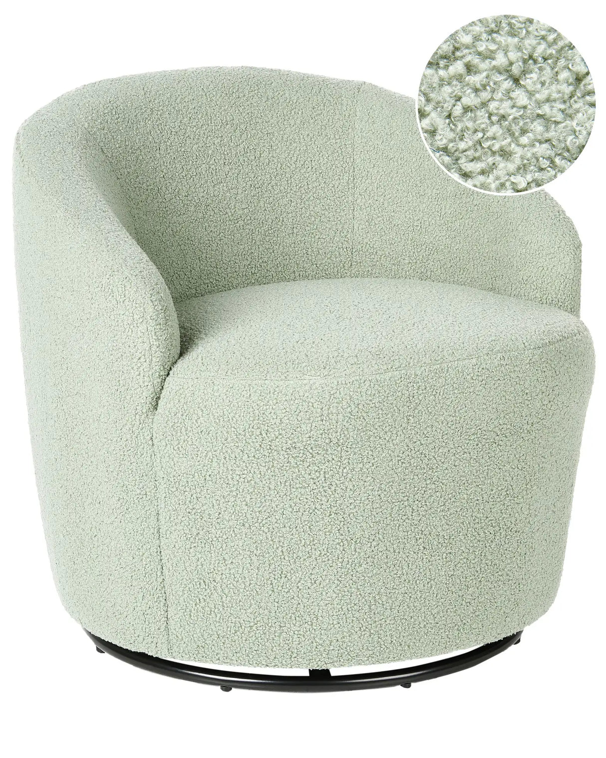 Armchair Light Green Boucle Fabric Soft Nubby Black Base Swivel 360 Retro Glam Art Decor Style Beliani