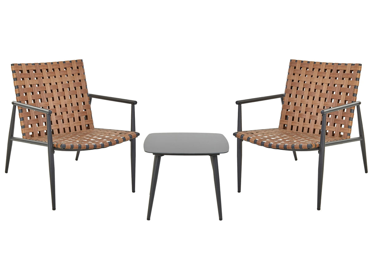 2 Seater Bistro Set Brown PE Rattan Black Steel Frame and Legs 2 Chairs Coffee Table Patio Furniture Beliani
