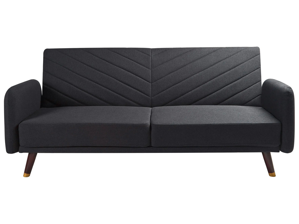 Sofa Bed Black Faux Linen Fabric Modern Living Room 3 Seater Wooden Legs Track Arm Beliani
