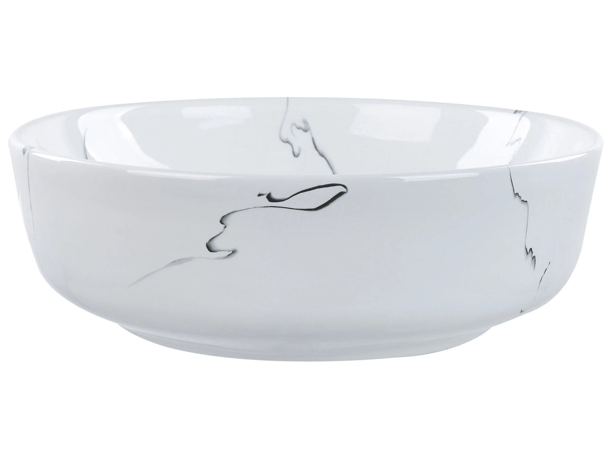 Countertop Wash Basin White Ceramic Marble Effect 420 x 420 mm Round Bathroom Sink Glam Style Beliani