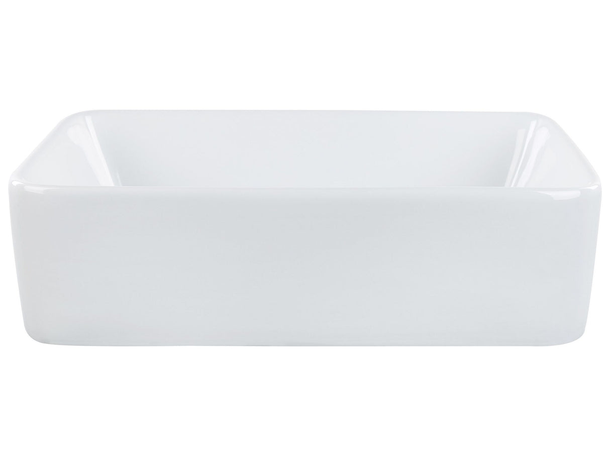 Countertop Wash Basin White Glossy Ceramic 490 x 380 mm Rectangle Bathroom Sink Beliani