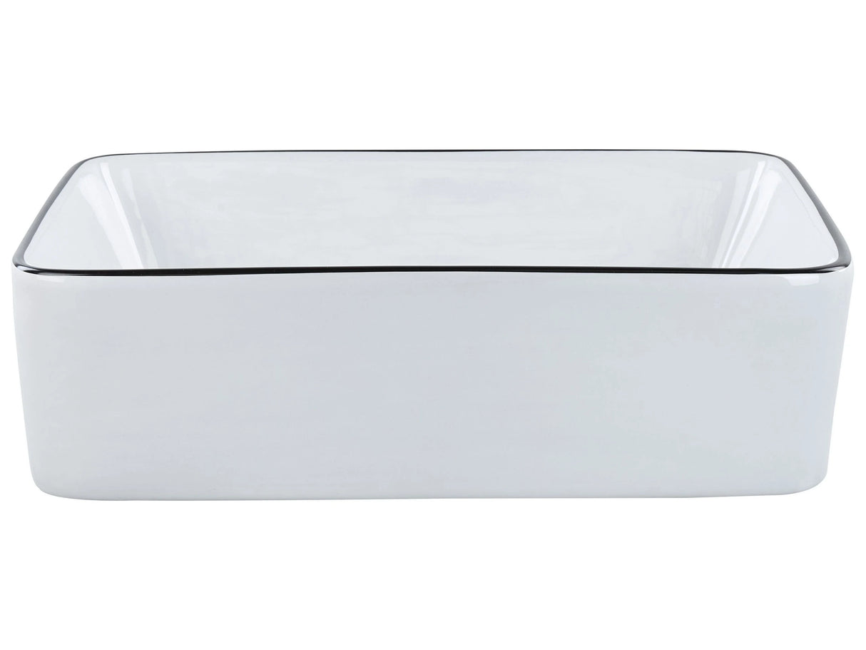 Countertop Wash Basin White with Black Rim Glossy Ceramic 490 x 380 mm Rectangular Bathroom Sink Beliani