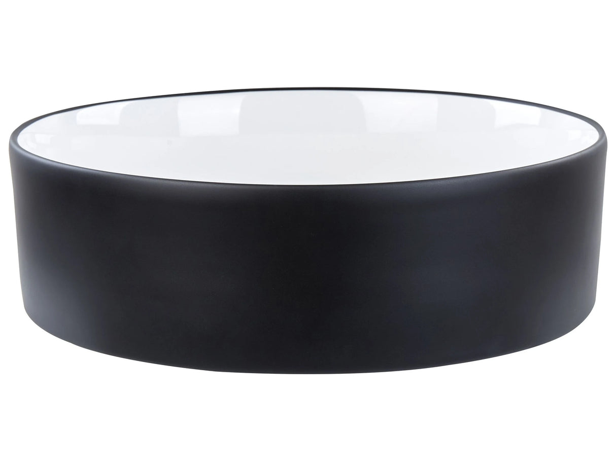 Countertop Basin White and Black Ceramic 400 mm Glossy Finish Bathroom Beliani