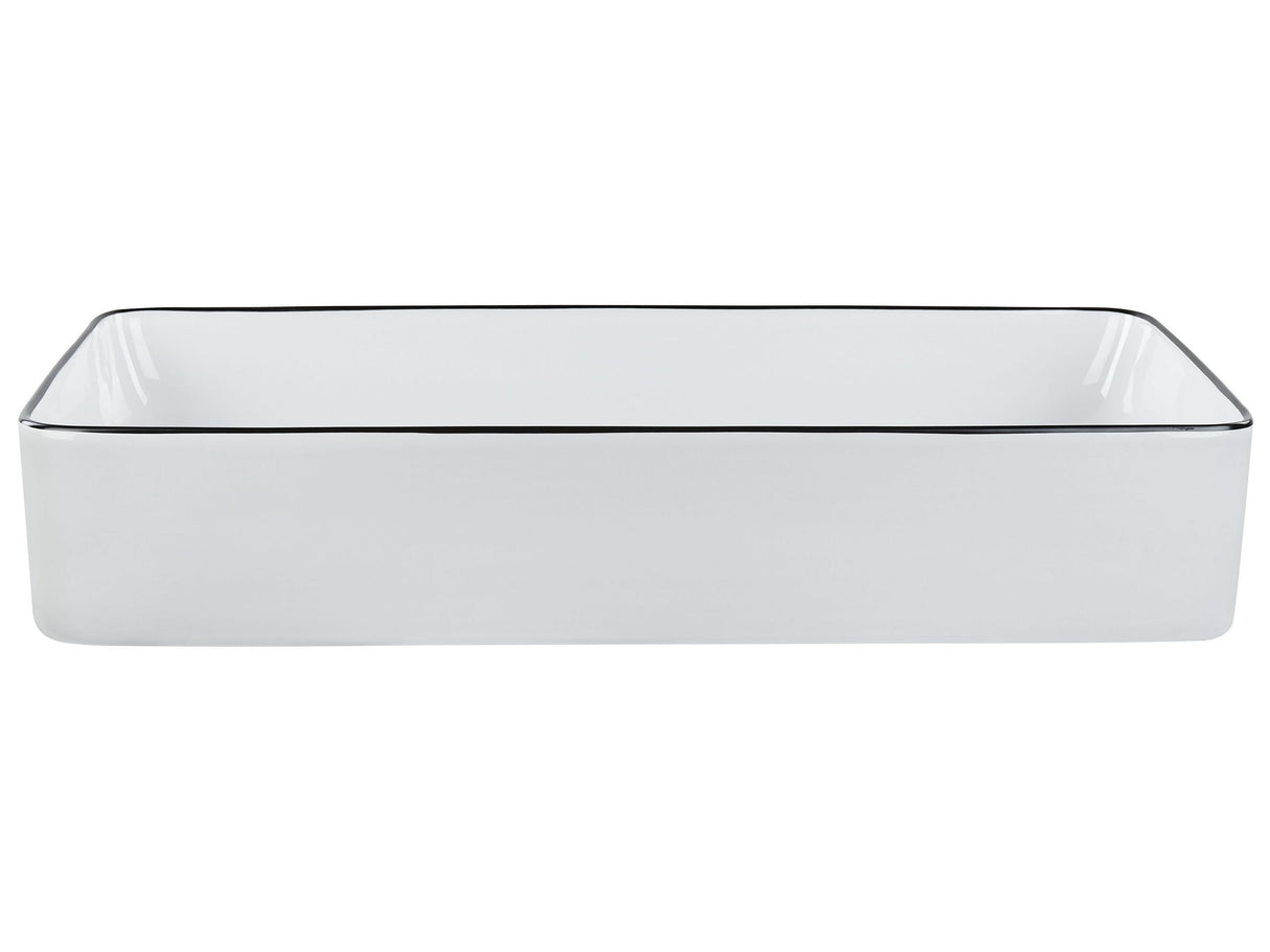 Countertop Wash Basin White with Black Rim Glossy Ceramic 610 x 350 mm Rectangular Bathroom Sink Beliani
