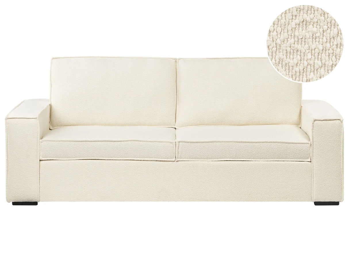 Sofa Bed Off-White Boucle Fabric 3 Seater Convertible Sleeper Sofa with a Frame and Mattress Beliani