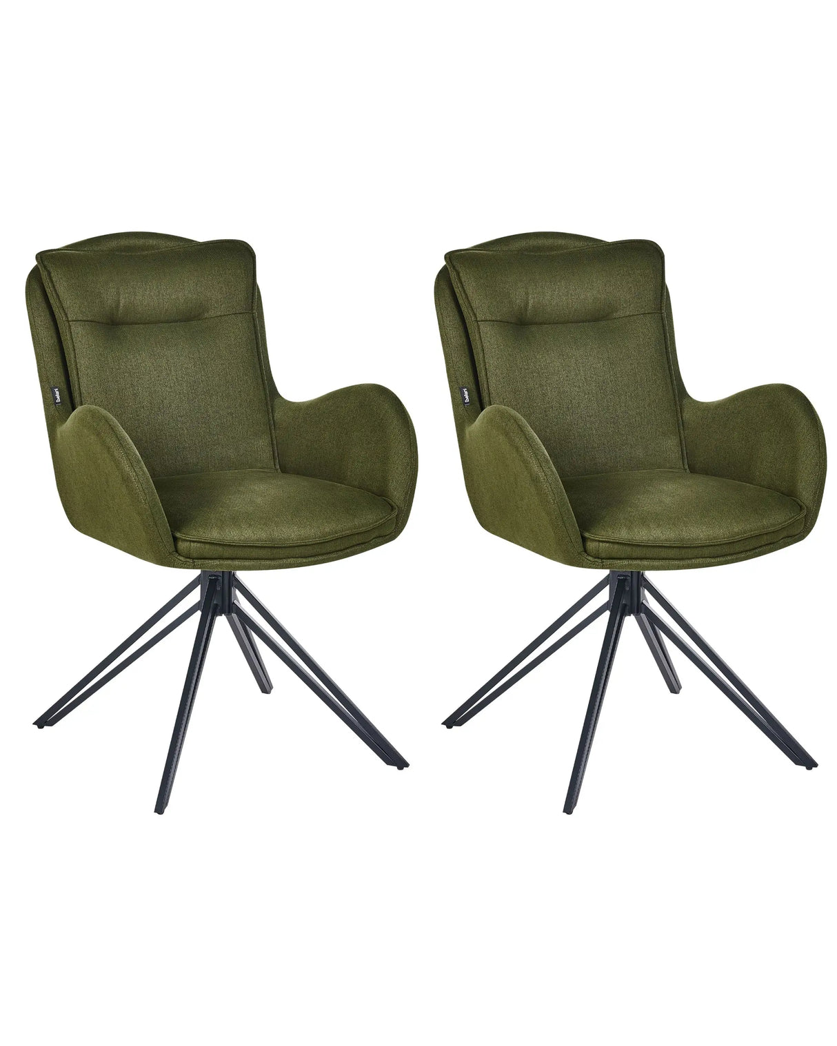 Set of 2 Dining Swivel Chairs Dark Green Fabric with Arms Quilted Backrest Black Metal Legs Retro Transitional Beliani