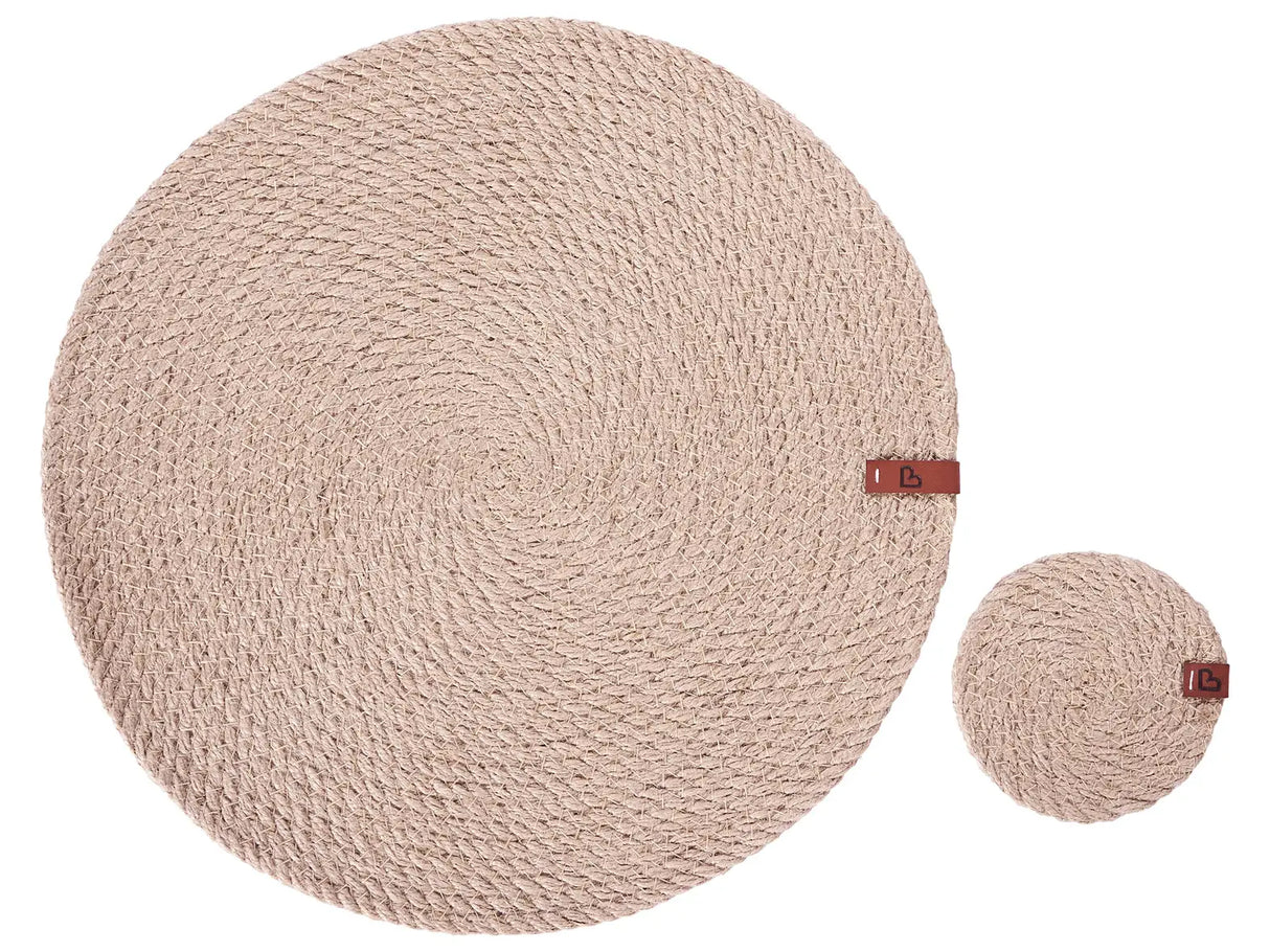 Set of 12 Placemats and Coasters Natural Jute 35/10 cm Handmade Boho Style Home Decor Dining Room Kitchen Beliani