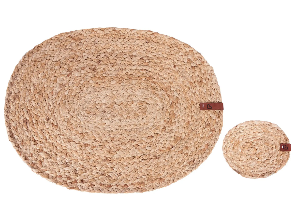 Set of 12 Placemats and Coasters Natural Jute 30 x 40 / 10 x 12 cm Handmade Boho Style Home Decor Dining Room Kitchen Beliani