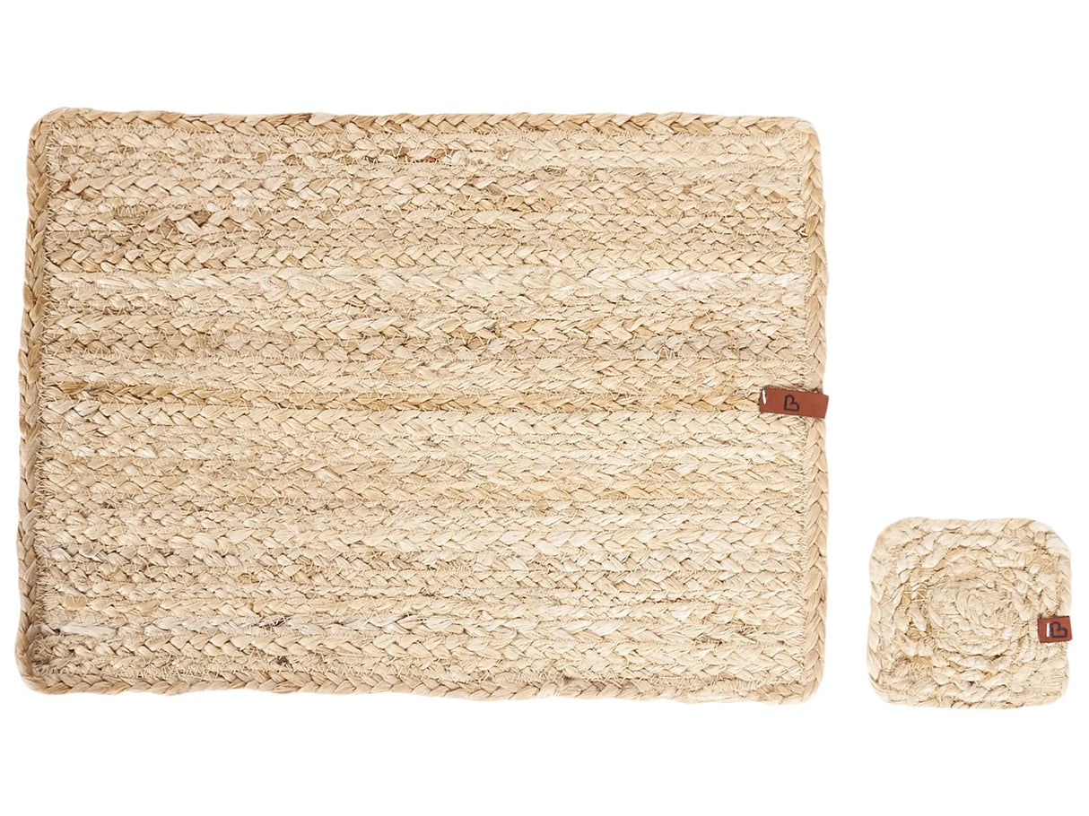 Set of 12 Placemats and Coasters Natural Jute 30 x 40/10 x 10 cm Handmade Boho Style Home Decor Dining Room Kitchen Beliani