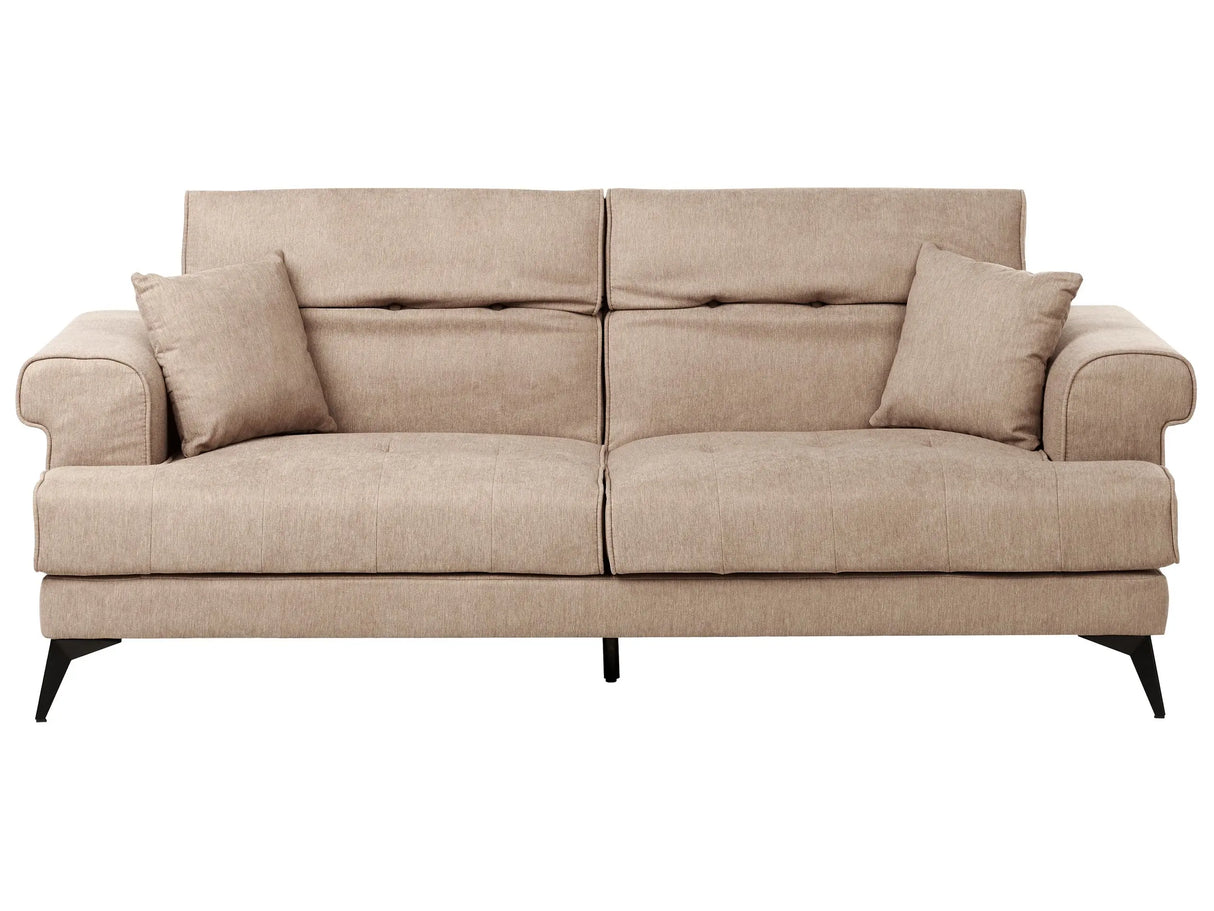 3 Seater Sofa Light Brown Fabric Upholstery with Adjustable Headrests Modern Style Living Room Furniture Beliani