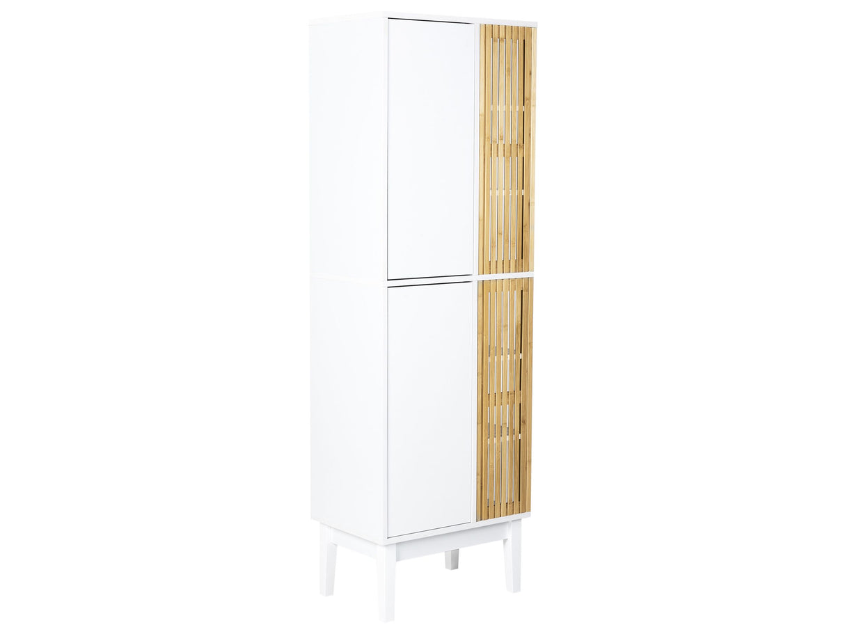 Bathroom Cabinet White and Light Wood Bamboo MDF Pine Wood Legs Shelves Storage Bathroom Furniture Beliani