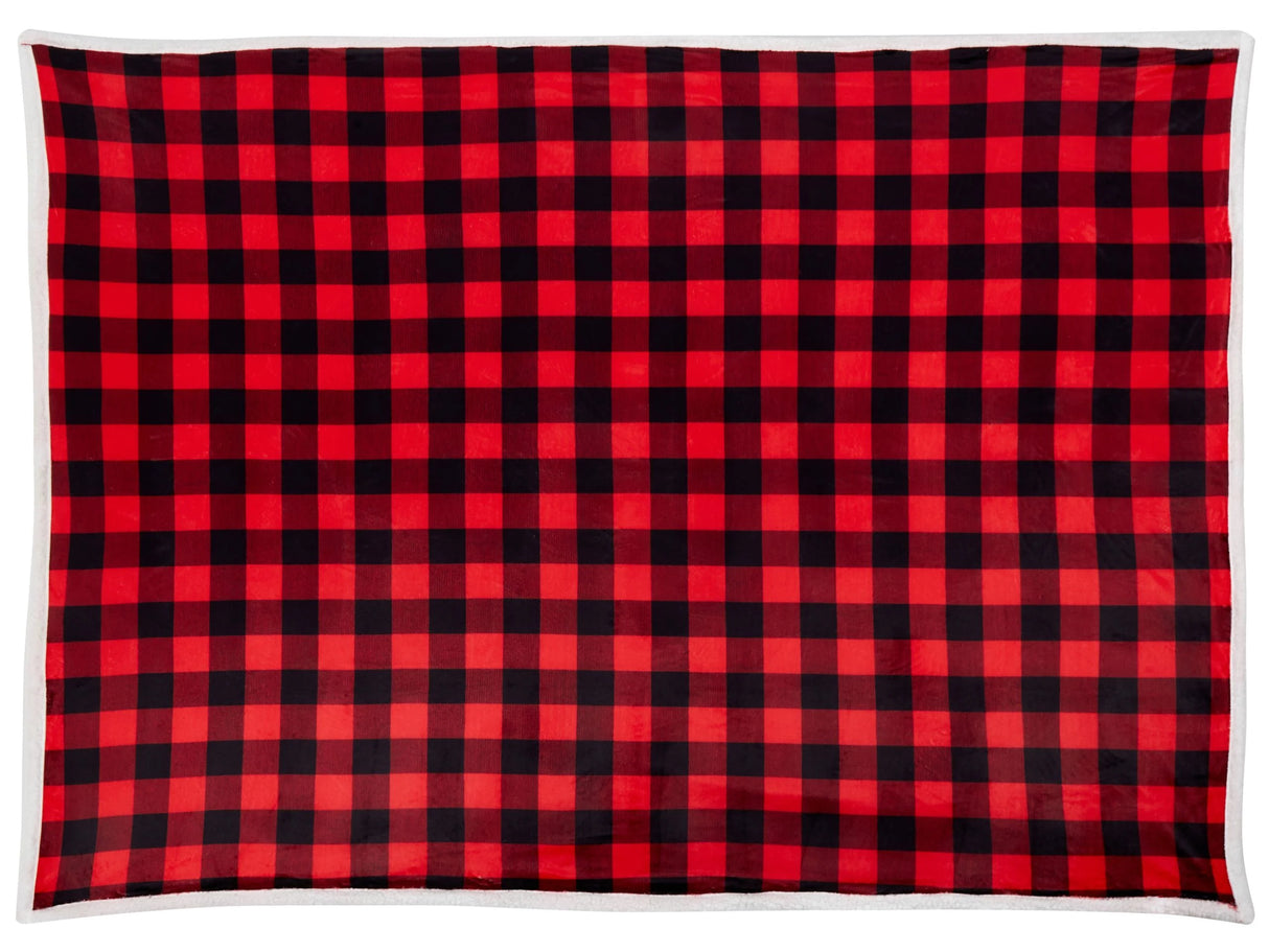 Blanket Throw Red and Black Flannel 150 x 200 cm Winter Fluffy Winter Seasonal Chequered Pattern Beliani