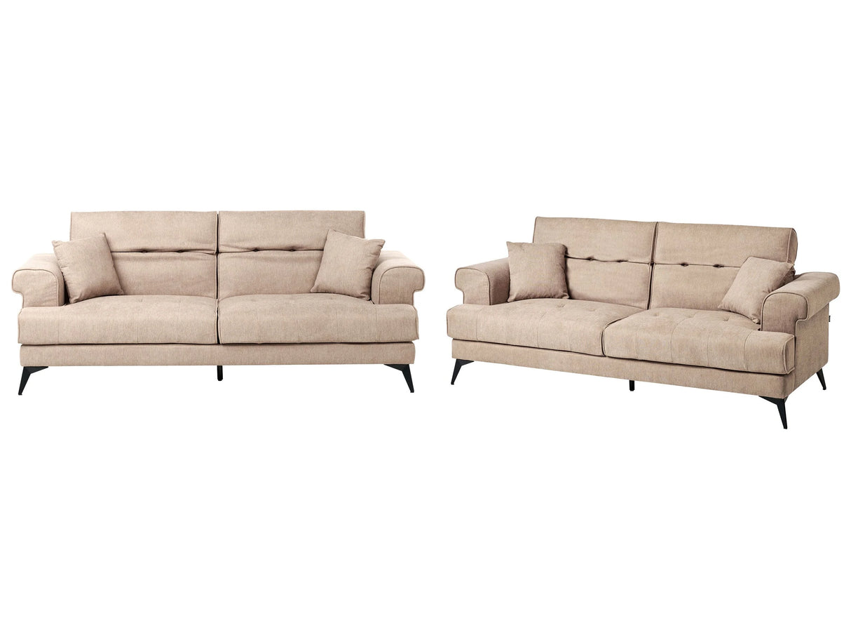 Sofa Set 2 and 3 Seater Light Brown Fabric Upholstery with Adjustable Headrests Modern Style Living Room Furniture Beliani