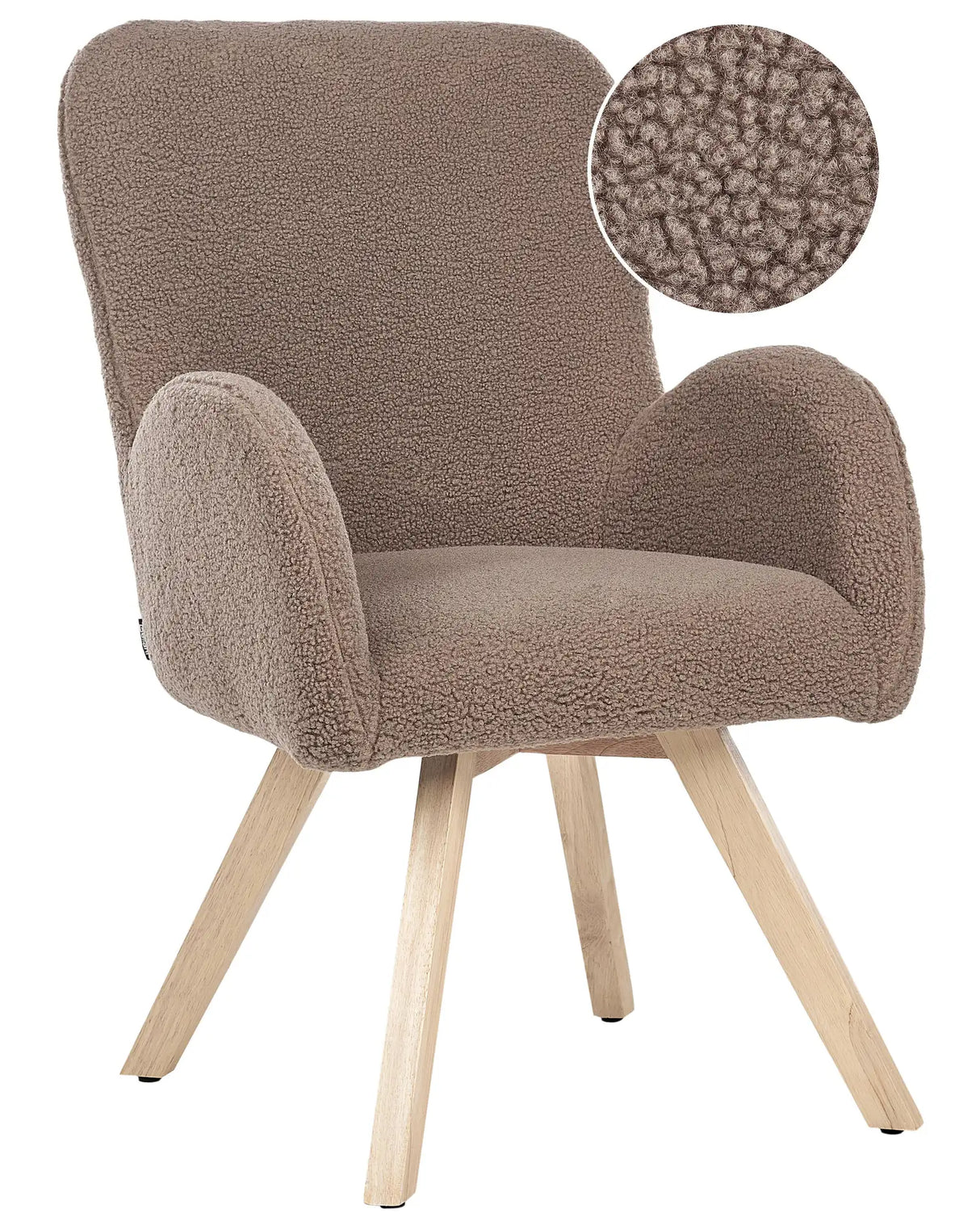 Lounge Chair Brown Boucle Upholstery Solid Modern Club Chair with Armrests Wooden Legs Beliani