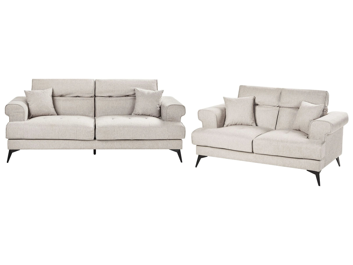 Sofa Set 2 and 3 Seater Taupe Fabric Upholstery with Adjustable Headrests Modern Style Living Room Furniture Beliani