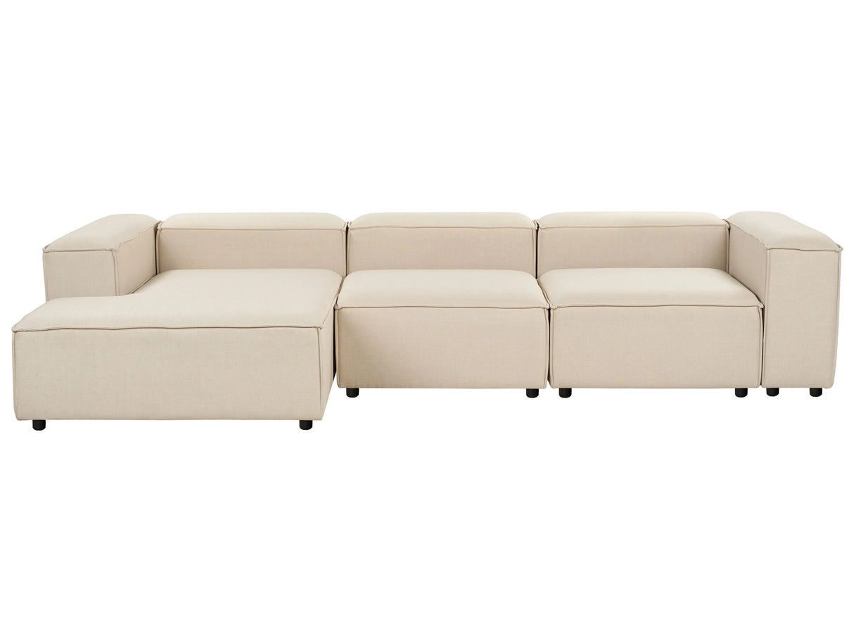 Modular Right Hand Sofa Beige Polyester 4 Seater Sectional Corner Sofa with Black Legs Modern Living Room Beliani