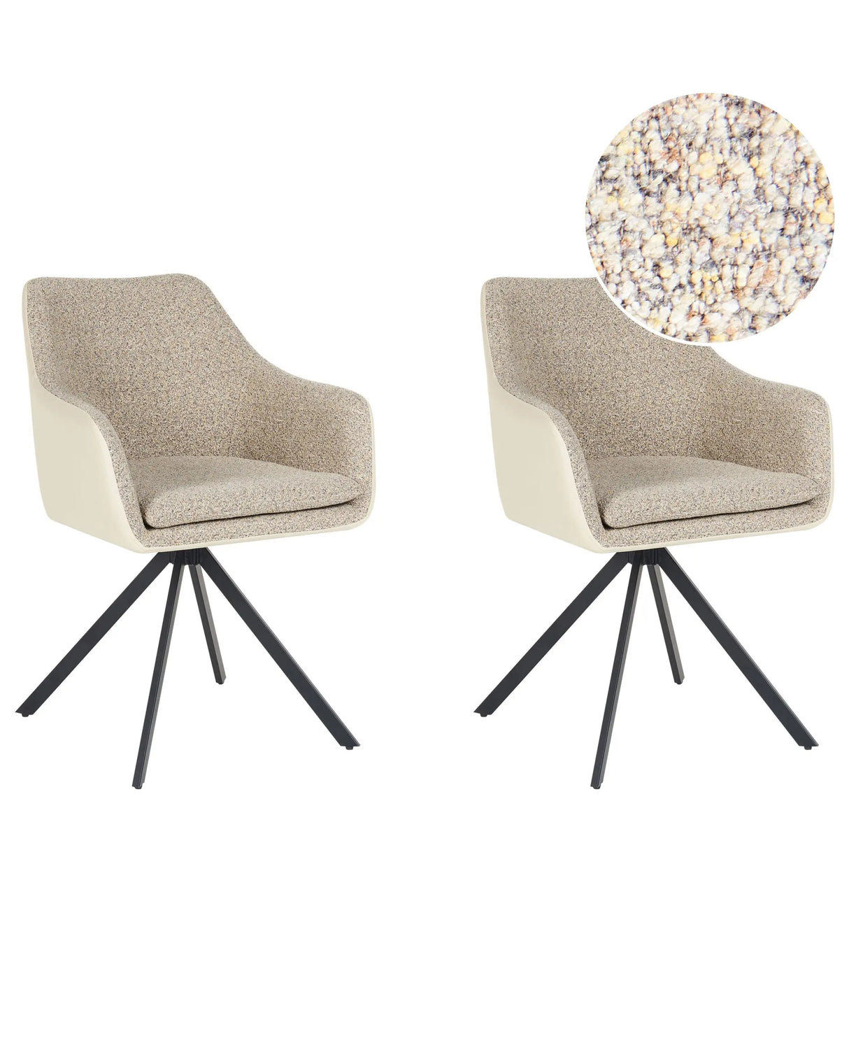 Set of 2 Chairs Beige Polyester and Faux Leather Metal Legs for Dining Room Beliani