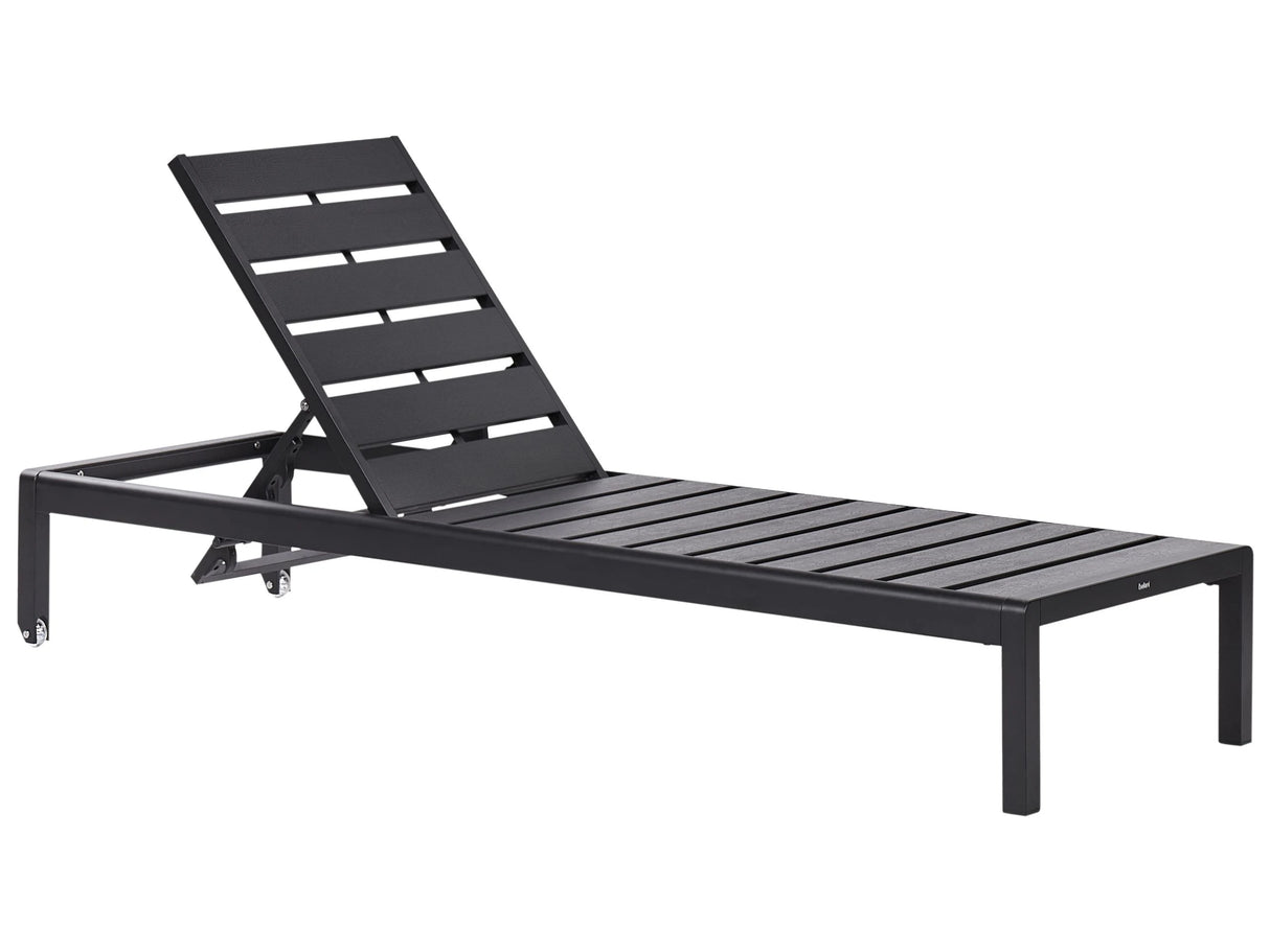Garden Outdoor Lounger Black Plastic Wood Aluminium Frame Adjustable Reclining Backrest Beliani