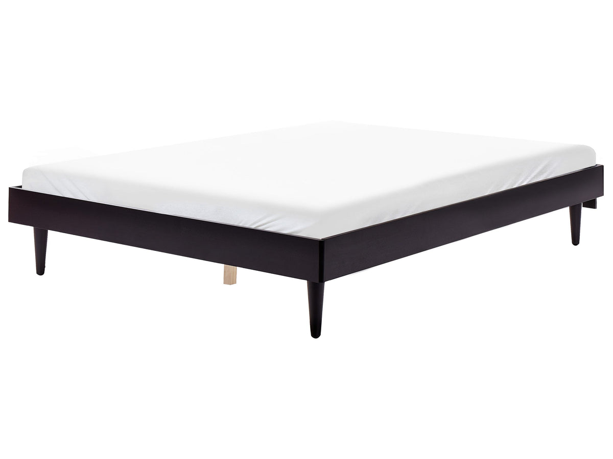 Bed General Black Rubber Wood EU King Size 5ft3 without Headboard Slatted Base Minimalistic Rustic Style Beliani