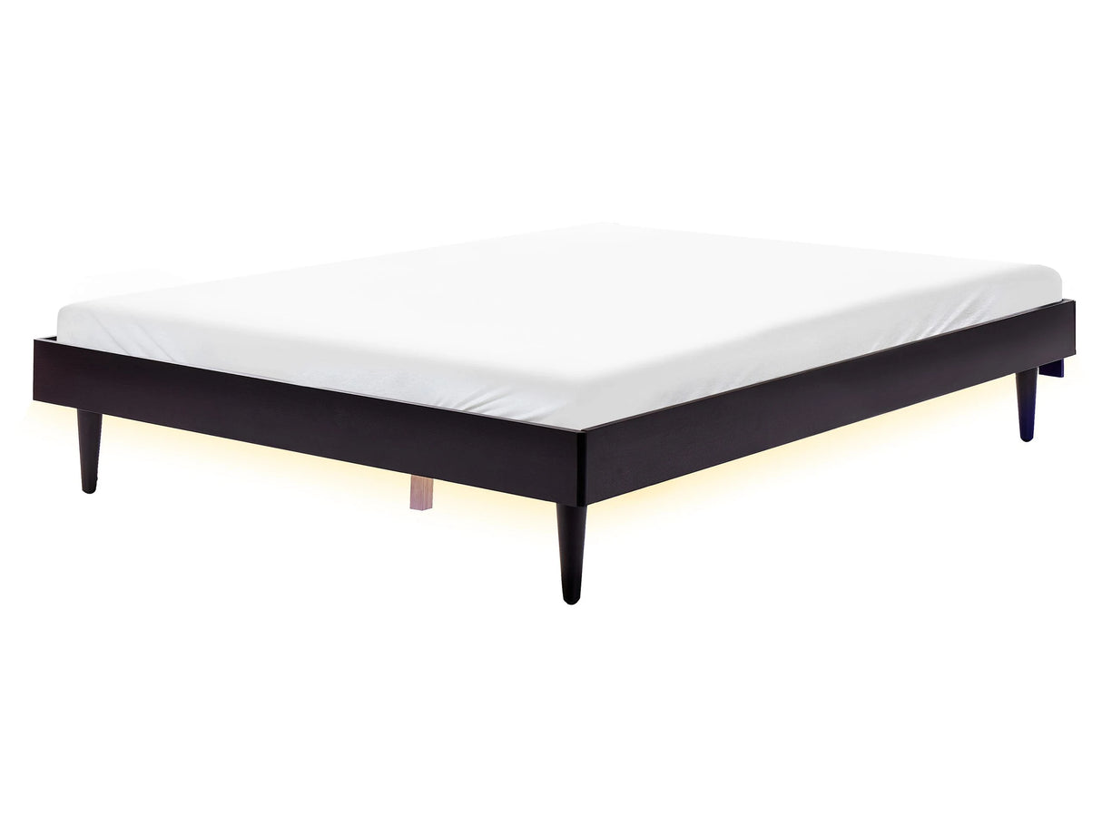 Bed General Black EU King Size 5ft3 without Headboard with LED Light Slatted Base Minimalistic Rustic Style Beliani