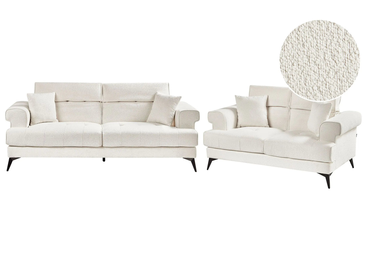 Sofa Set 2 and 3 Seater White Boucle Upholstery with Adjustable Headrests Modern Style Living Room Furniture Beliani