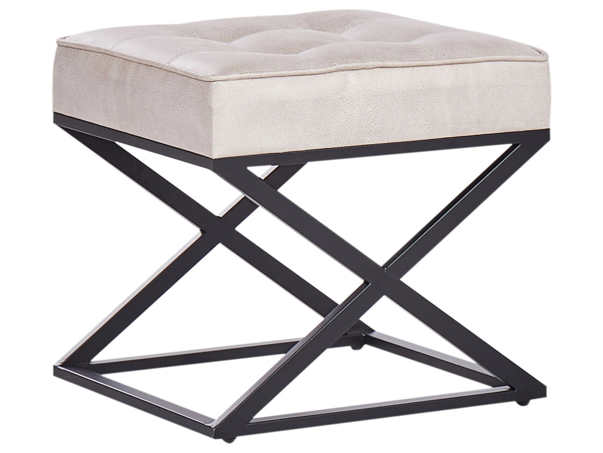 Footstool Beige Faux Leather with Metal Legs Bedroom Living Room Seating Accessories Beliani