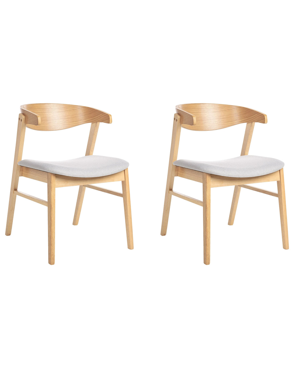 Set of 2 Dining Chairs Light Wood and Grey Polyester Fabric Rubberwood Legs Retro Traditional Style Beliani