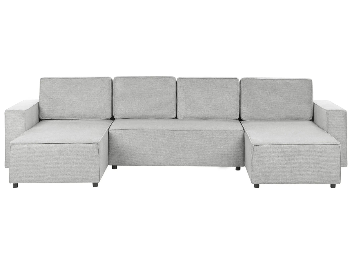 4 Seater U-Shaped Sofa Light Grey Polyester Fabric Upholstery Sleeping Function Storage Beliani
