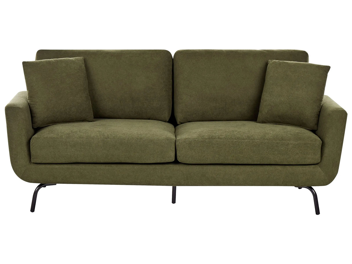 3 Seater Sofa Dark Green Polyester Fabric Metal Legs Loveseat Couch Living Room Furniture Beliani