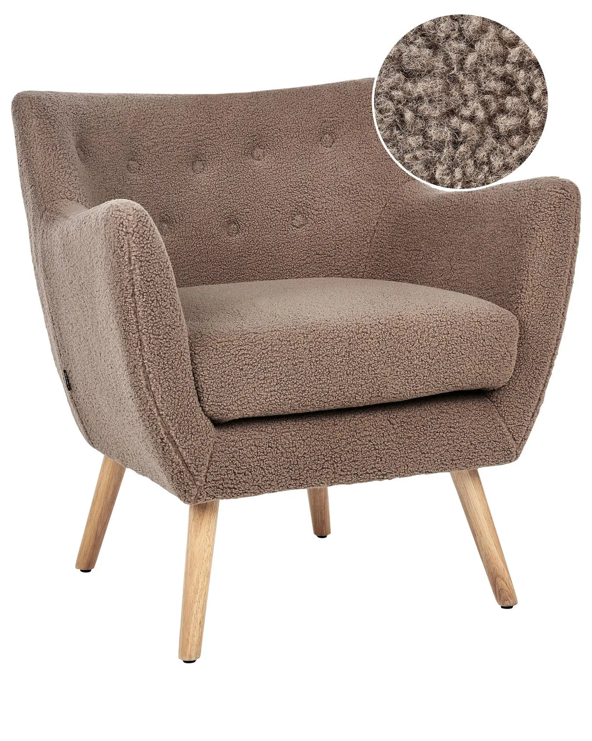 Armchair Brown Boucle Button Back Rubberwood Legs Modern Beliani