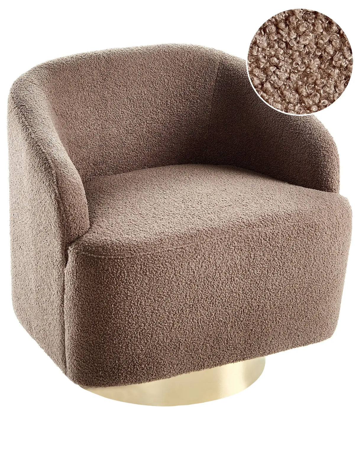 Armchair Brown Boucle Fabric Soft Nubby Gold Base Swivel 360 Retro Glam Art Decor Style Beliani