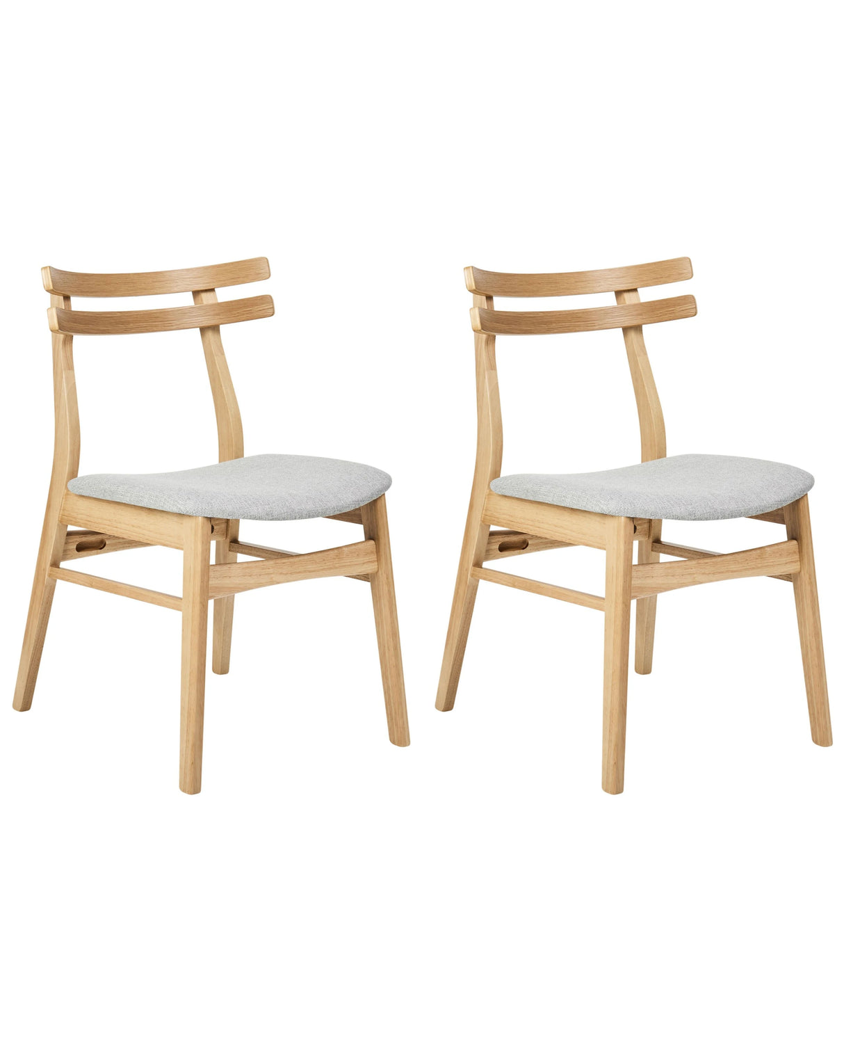 Set of 2 Dining Chairs Light Rubberwood Frame Grey Fabric Seat Armless Retro Design Beliani