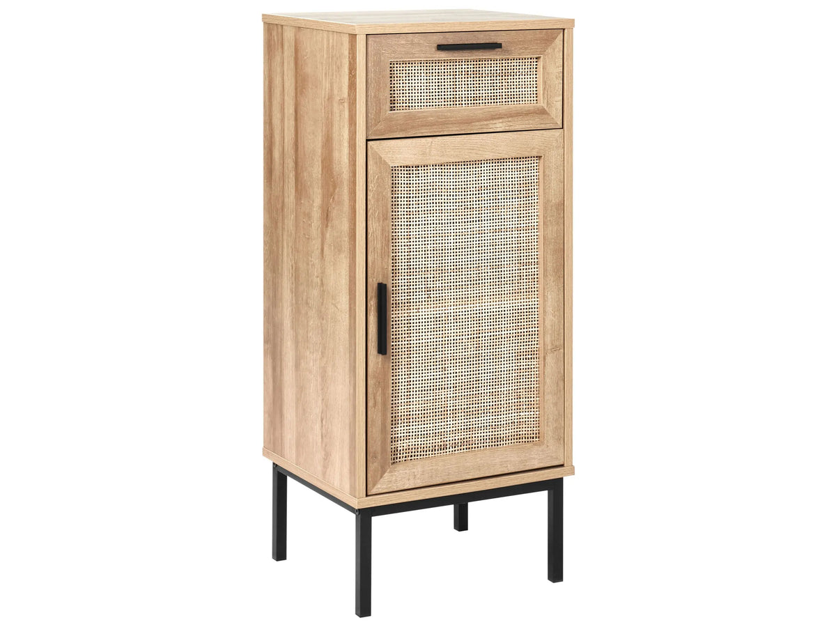 Bathroom Cabinet Light Brown Particle Board Rattan Front Braid 40 x 92 cm Boho Design Beliani