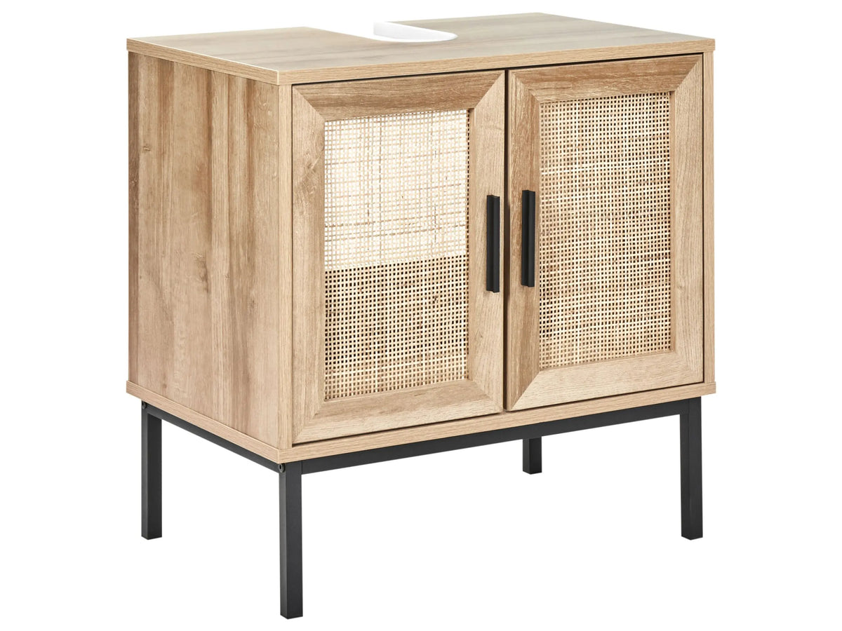 Bathroom Cabinet Light Brown Particle Board Rattan Front Braid 60 x 60 cm Boho Design Beliani