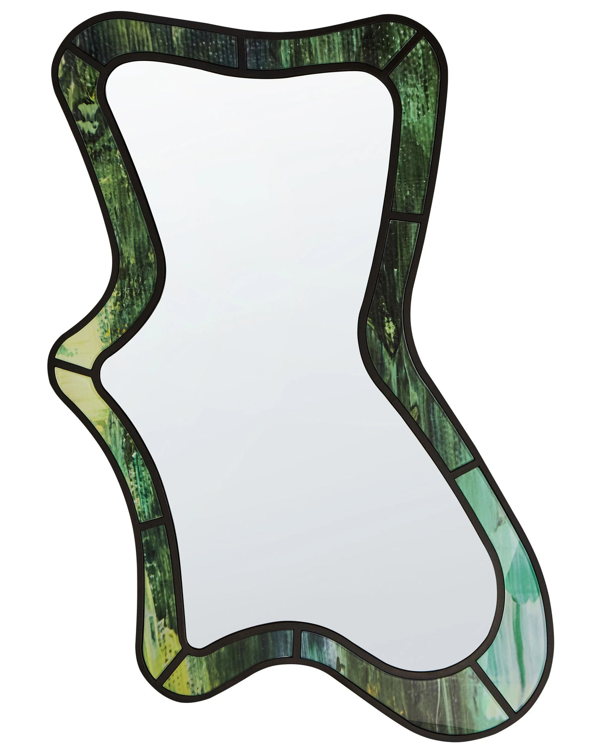 Wall Mirror Green MDF Frame Glass 60 x 98 cm Irregular Shape Modern Style Living Room Hallway Beliani