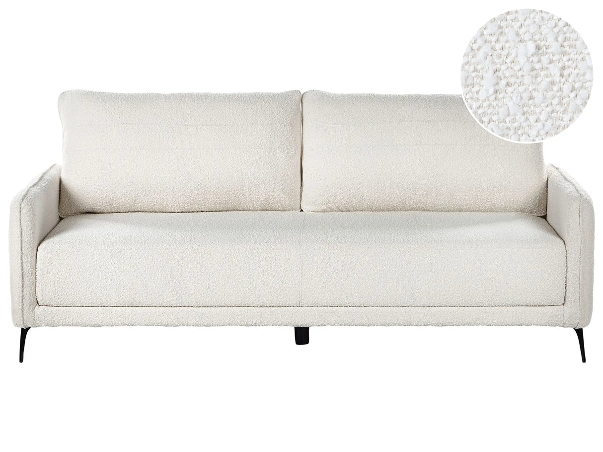 Sofa Bed White Fabric Boucle Upholstered 3 Seater Pull Out Bed Metal Legs Minimalist Sleeping Function Beliani